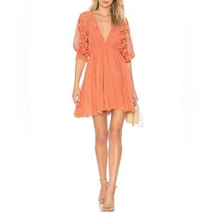 Free People Bella Note Eyelet Mini Dress in Terracotta, S